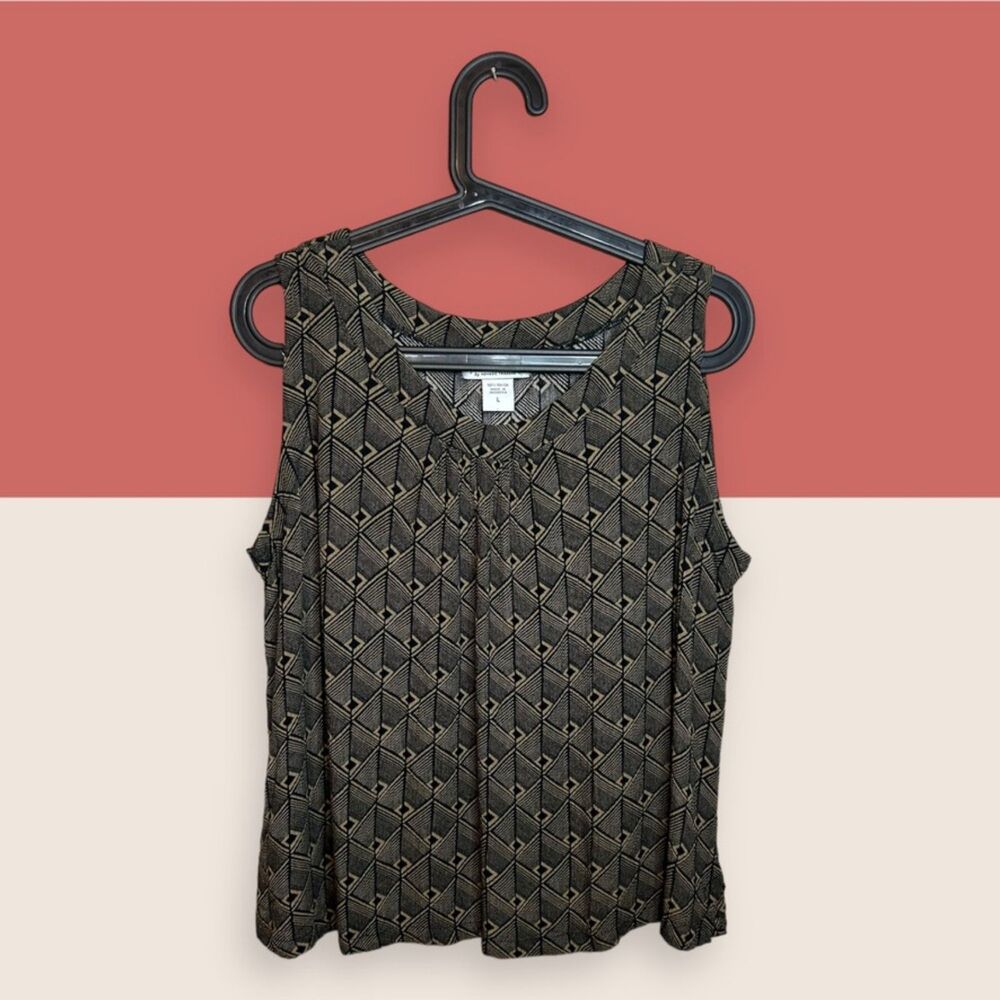 💠 FRESCO BY NOMADIC TRADERS TAN BLACK DIAMOND PRINT FLOWY TANK LARGE